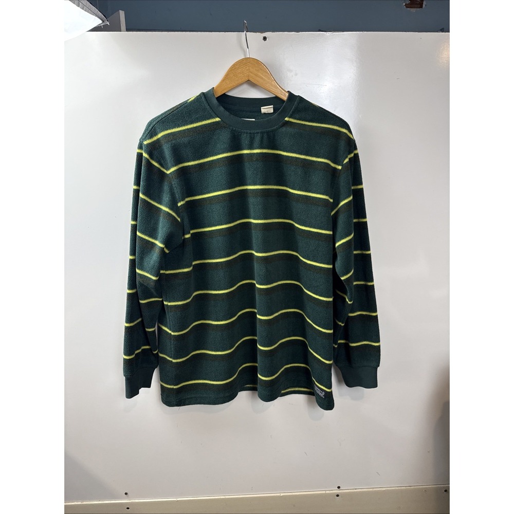 Levi's Relaxed Striped Fleece Sweatshirt Men M Green Yellow Long Sleeve